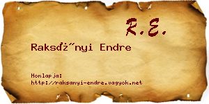 Raksányi Endre névjegykártya